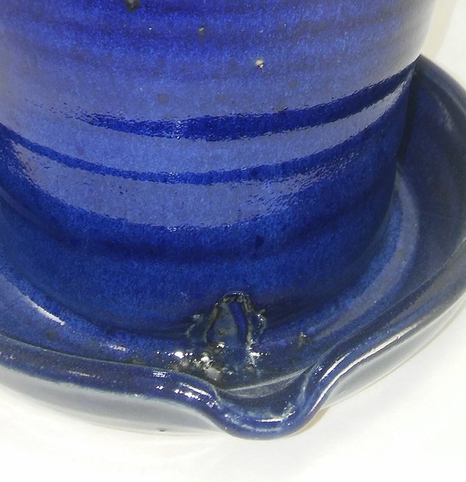 Aunt Chris' Pottery - Heavy Hand Made - Bacon Cooker - Unique New Way of Cooking Bacon - Deep Cobalt Blue Colored... N4