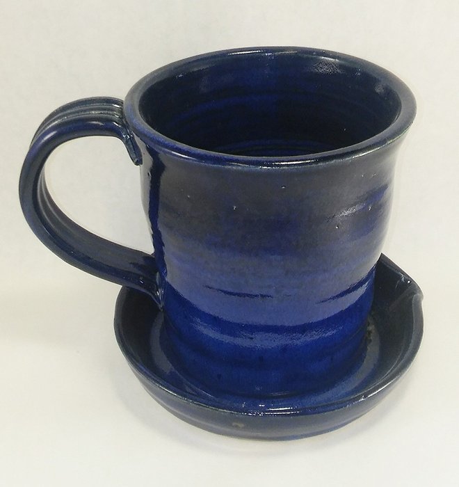 Aunt Chris' Pottery - Heavy Hand Made - Bacon Cooker - Unique New Way of Cooking Bacon - Deep Cobalt Blue Colored... N6