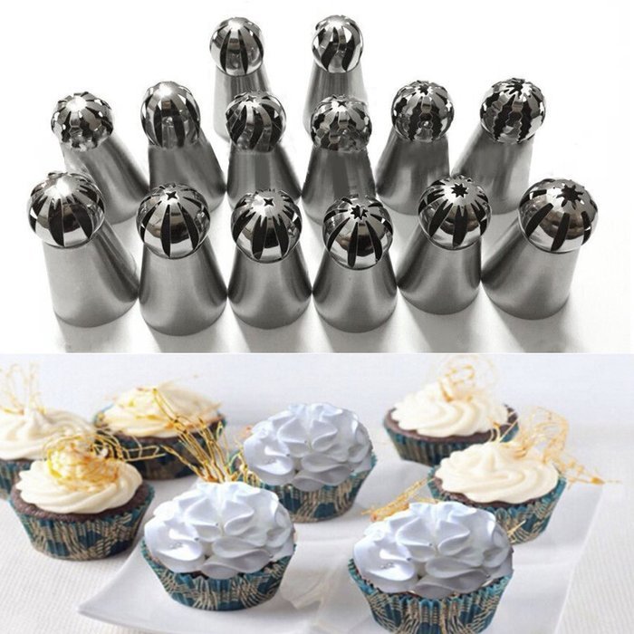 "14 Pcs Different Style Sphere Ball Flower Cake Decor Icing Piping Nozzles Pastry Tips Tool" shopping N2