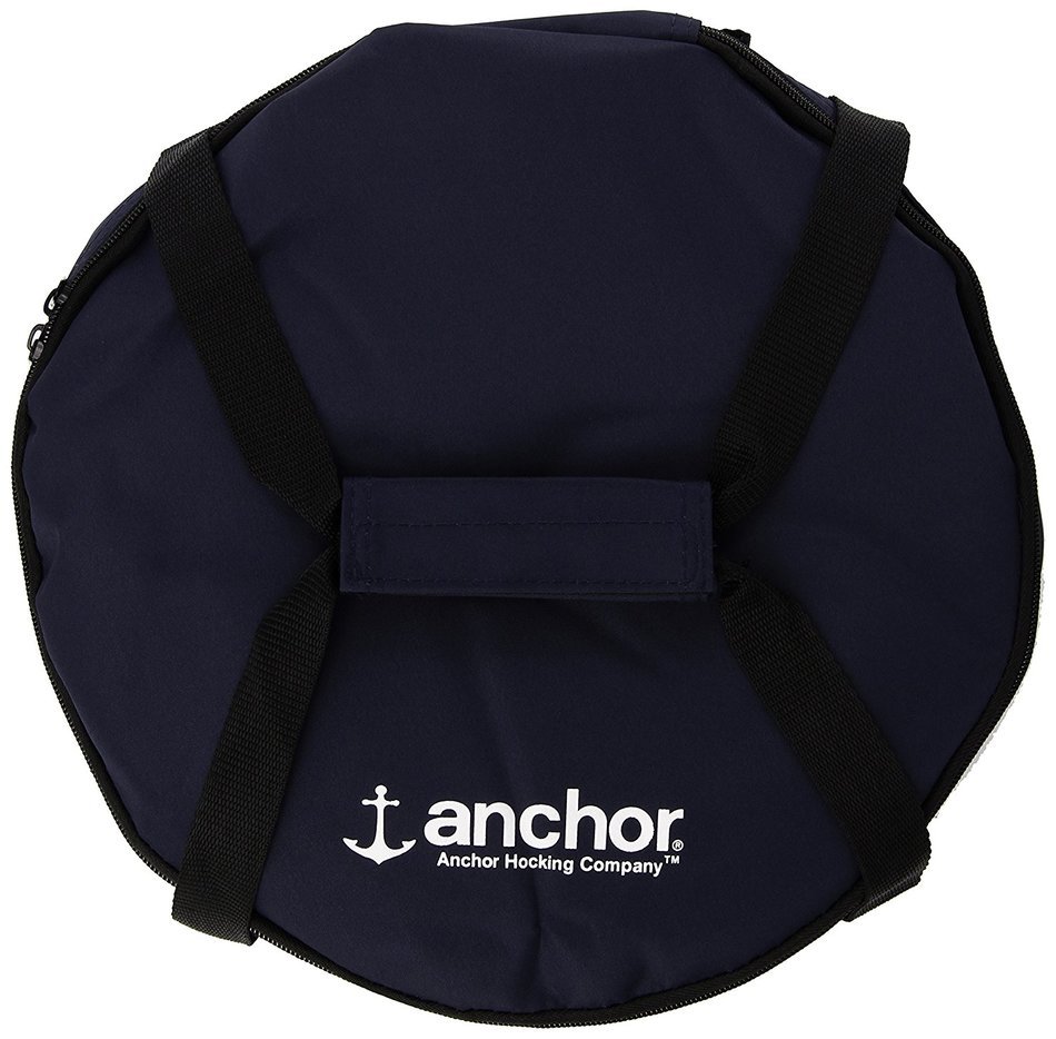Anchor Hocking 3-Piece 2-Quart Sculpted Baking Dish with Slate Blue Plastic Lid and Blue Tote. N2