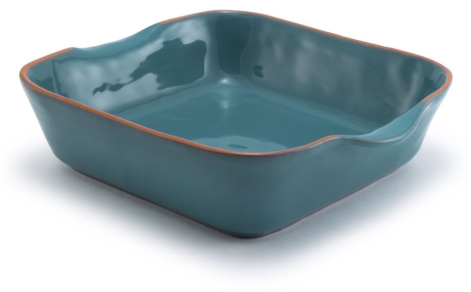 Aqua Blue Glazed Terracotta Ceramic Square Baker, 10.25"Lx11.25"Wx3"H N2