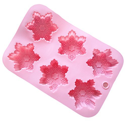 6 Holes Snowflakes Christmas Pudding Jelly Silicone Cake Mold Pan 10"x6.8"x1.5" Color At Random N2