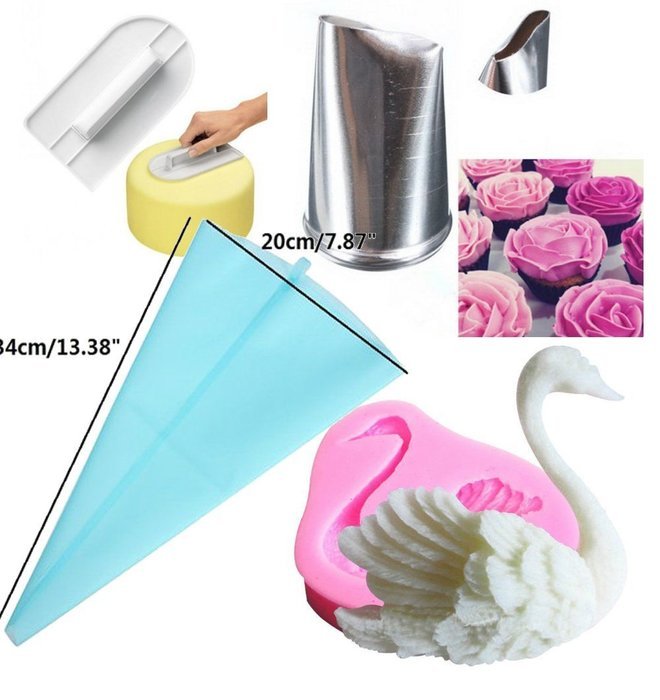 Full decoration set for floral and swain themed cake (4 pcs) N2