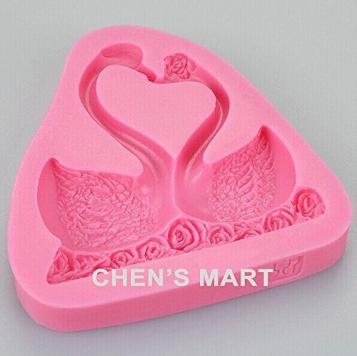 . 1 pc Double Swan Valentine Gift Loving Swans Rose Shape Silicone Mold Cake Decorating Fondant Sugarcraft Mould