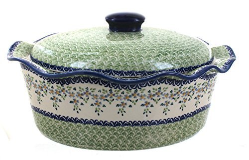 Polish Pottery Summer Vine Oval Baker with Lid