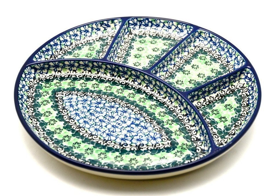 Polish Pottery Dish - Divided Appetizer - Kiwi