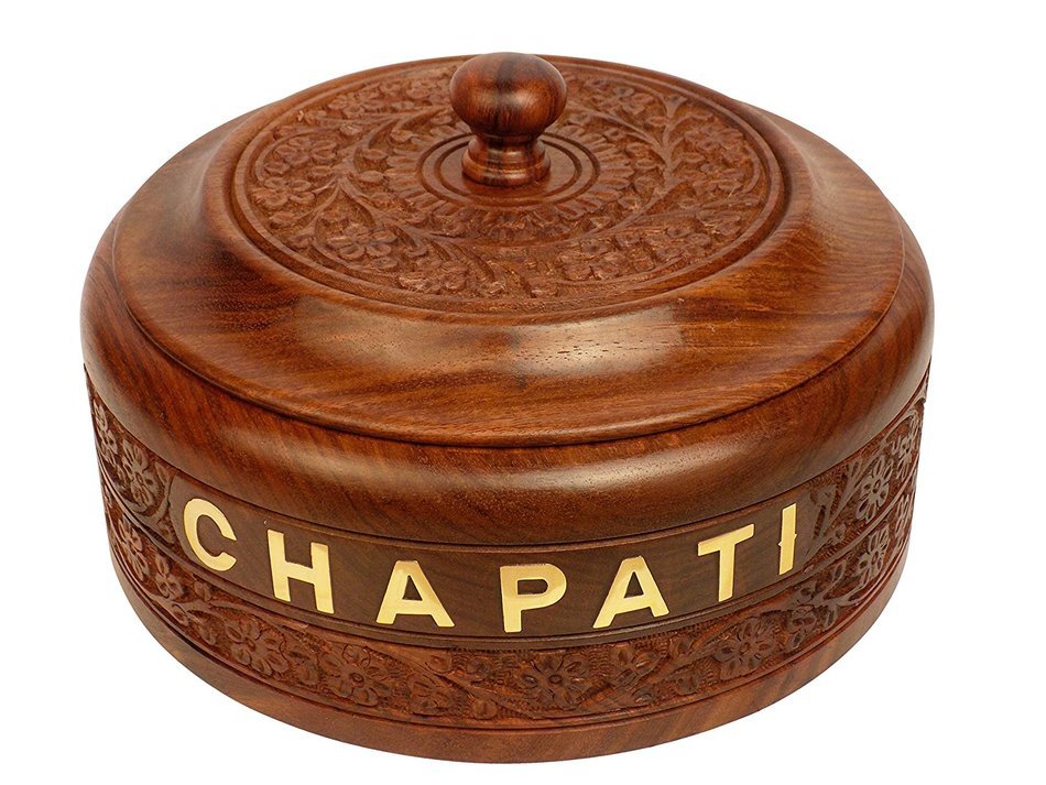DIWALI OFFER Crafts'man 7.5 Inch (Big Size)Crafts'man Handcrafted Wooden Chapati Box with Stainless Steel