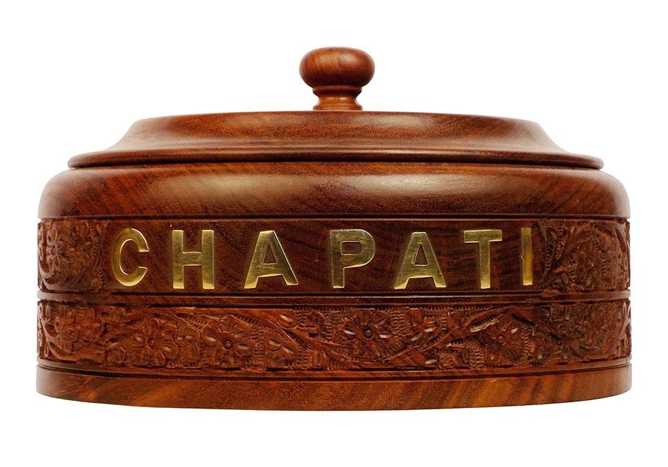 DIWALI OFFER Crafts'man 7.5 Inch (Big Size)Crafts'man Handcrafted Wooden Chapati Box with Stainless Steel N2