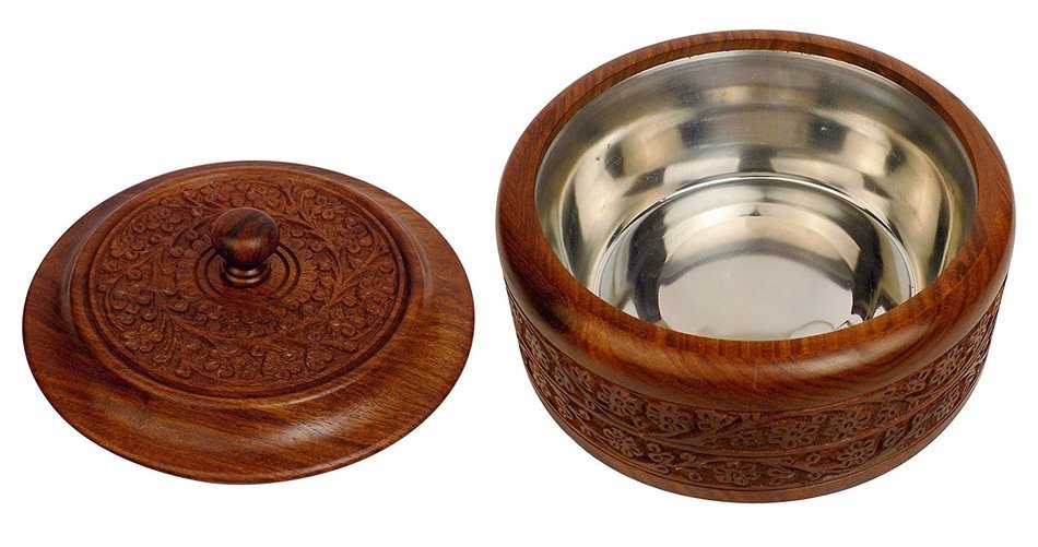 DIWALI OFFER Crafts'man 7.5 Inch (Big Size)Crafts'man Handcrafted Wooden Chapati Box with Stainless Steel N4