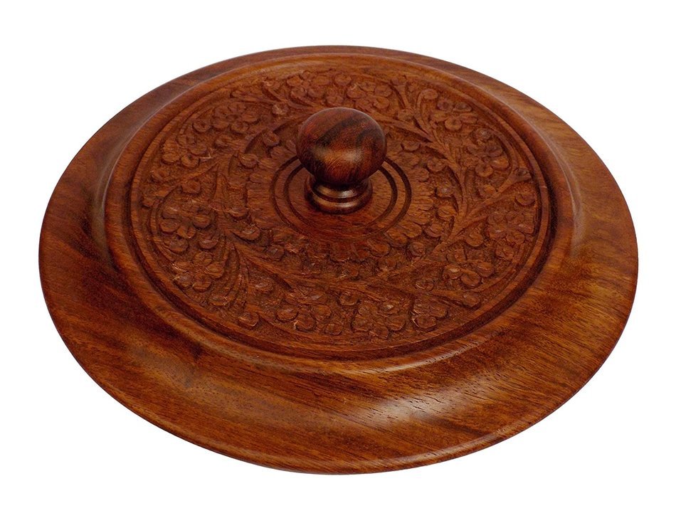 DIWALI OFFER Crafts'man 7.5 Inch (Big Size)Crafts'man Handcrafted Wooden Chapati Box with Stainless Steel N6