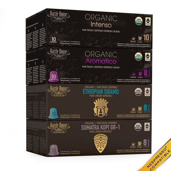 Nespresso Compatible Barrie House Fair Trade Organic Intenso Espresso Capsules 10 ct--Fits in Nespresso Original... N8