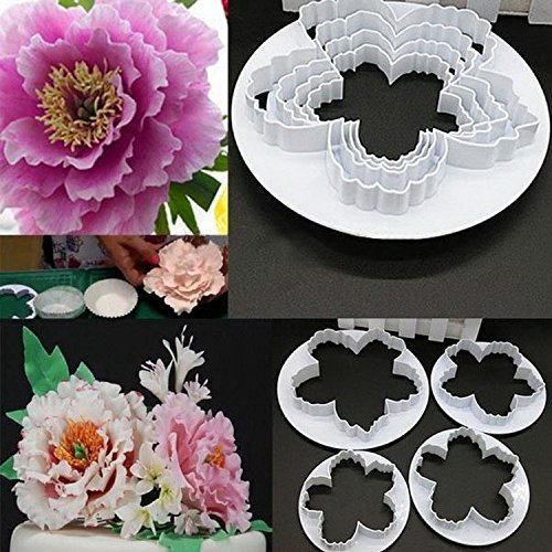 SORCO 4 Pcs Peony Flower Petal Fondant Sugar craft Cake Cookie Cutter Decorating Compression Mould