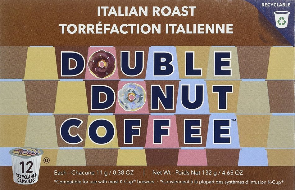 Double Donut Italian Roast Coffee, in Recyclable Single Serve Cups for Keurig K-Cup Brewers, 24 Count N3