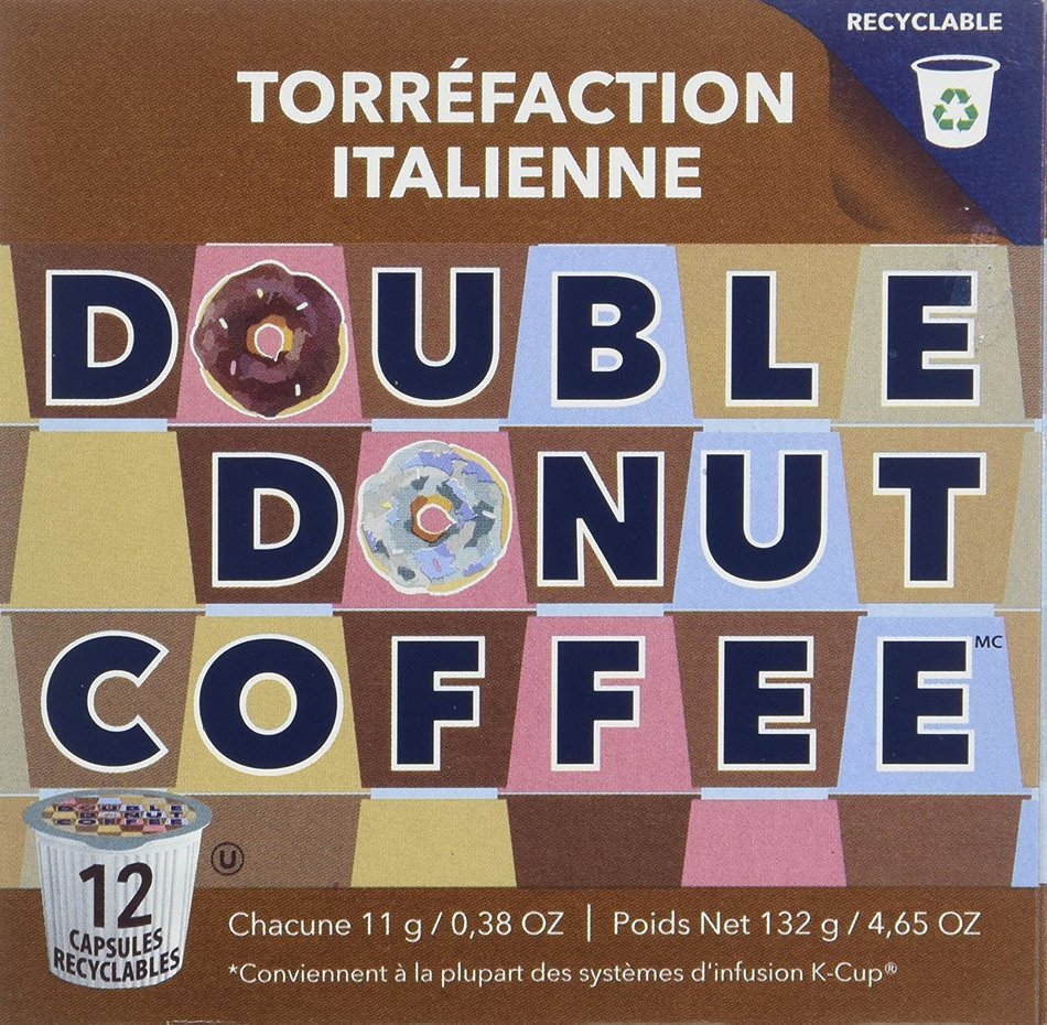 Double Donut Italian Roast Coffee, in Recyclable Single Serve Cups for Keurig K-Cup Brewers, 24 Count N4