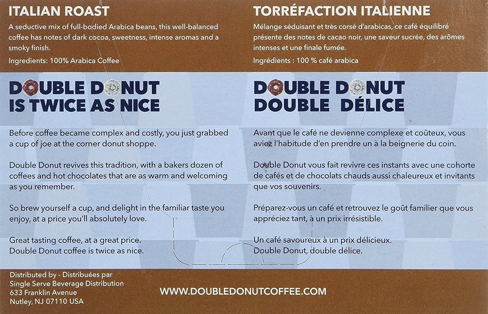 Double Donut Italian Roast Coffee, in Recyclable Single Serve Cups for Keurig K-Cup Brewers, 24 Count N5
