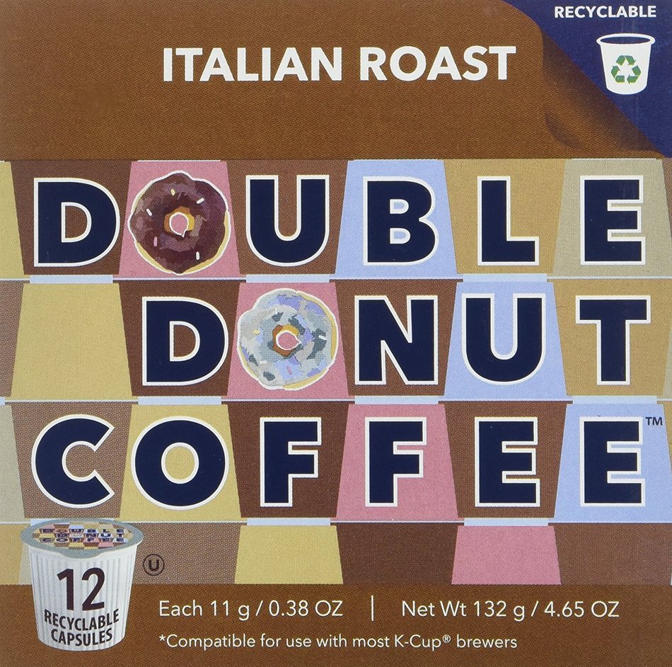 Double Donut Italian Roast Coffee, in Recyclable Single Serve Cups for Keurig K-Cup Brewers, 24 Count N6