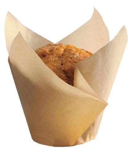 Hoffmaster 611121 Tulip Cup Cupcake Wrapper/Baking Cup, 2-1/4" Diameter x 4" Height, Large, Natural (4 Packs of...