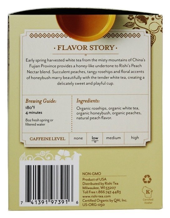 Rishi Tea Organic White Tea Peach Nectar -- 15 Tea Bags N2