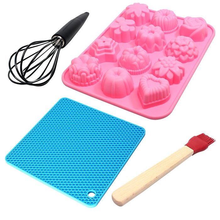 Food Grade Silicone Bakeware Set - Sugarcraft Silicone Mold, Silicone Coaster, Silicone Whisk & Silicone Baster...