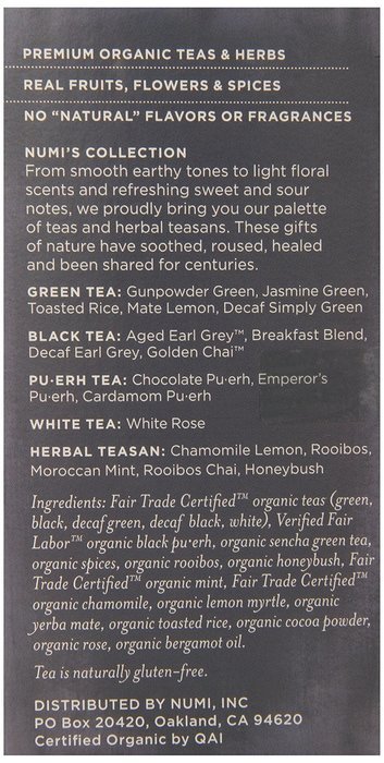 Numi Organic Tea Variety Pack - Numi's Collection, Assorted Full Leaf Tea and Teasan, 18 Count Tea Bags N2