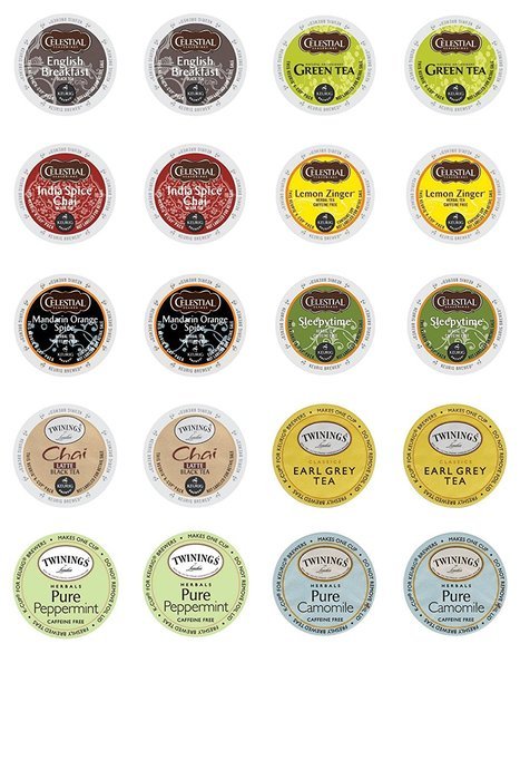 Twinings & Celestial Seasonings Hot Tea K-cup Variety Sampler Pack for Keurig 2.0 - 20 Count/10 Flavors Per Box