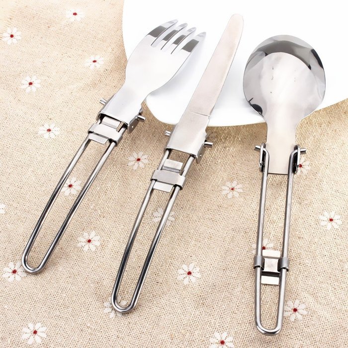 BBQ Camping Hiking Picnic Folding Cutlery Set Knife Fork Spoon Utensil with a Bag 3pcs N5