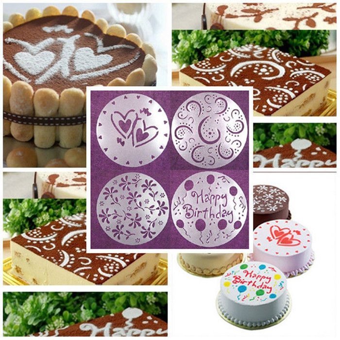 Funbase 4Pcs/Set DIY Round Cake Spray Transfer Mold Craft Decoration Tool N4