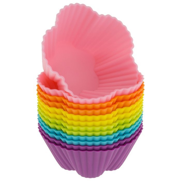 Freshware CB-301SC 12-Pack Silicone Mini Square Reusable Cupcake and Muffin Baking Cup, Six Vibrant Colors N3