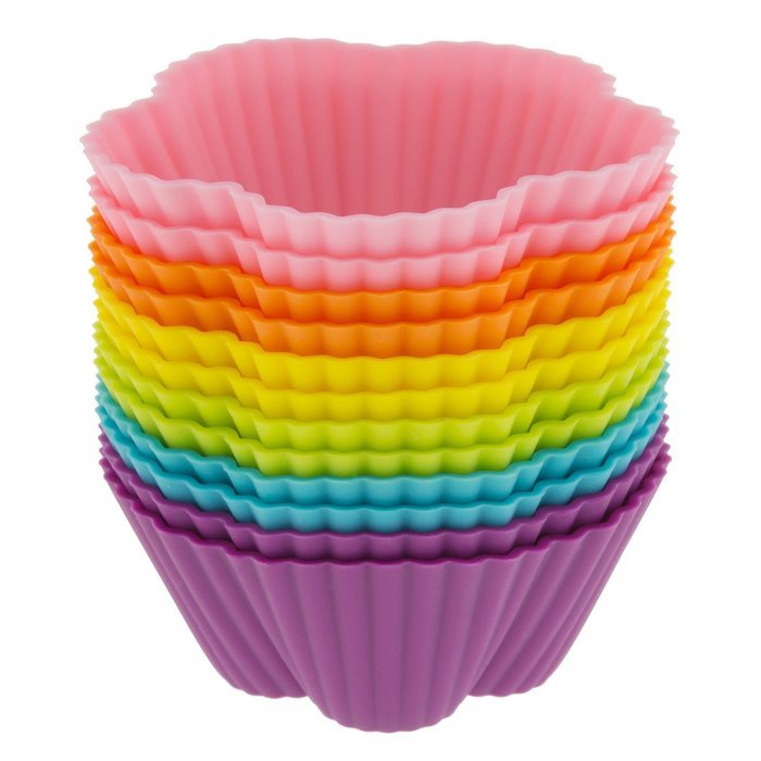 Freshware CB-301SC 12-Pack Silicone Mini Square Reusable Cupcake and Muffin Baking Cup, Six Vibrant Colors N4