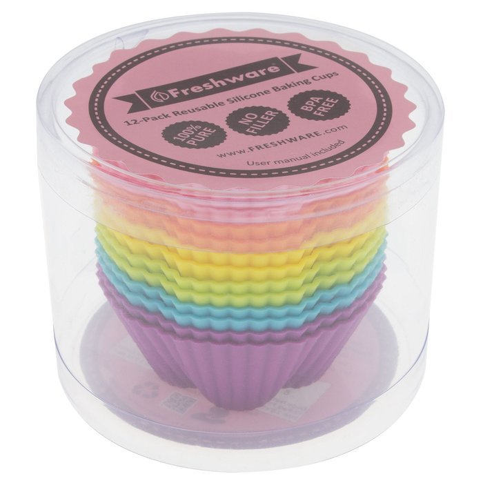 Freshware CB-301SC 12-Pack Silicone Mini Square Reusable Cupcake and Muffin Baking Cup, Six Vibrant Colors N6