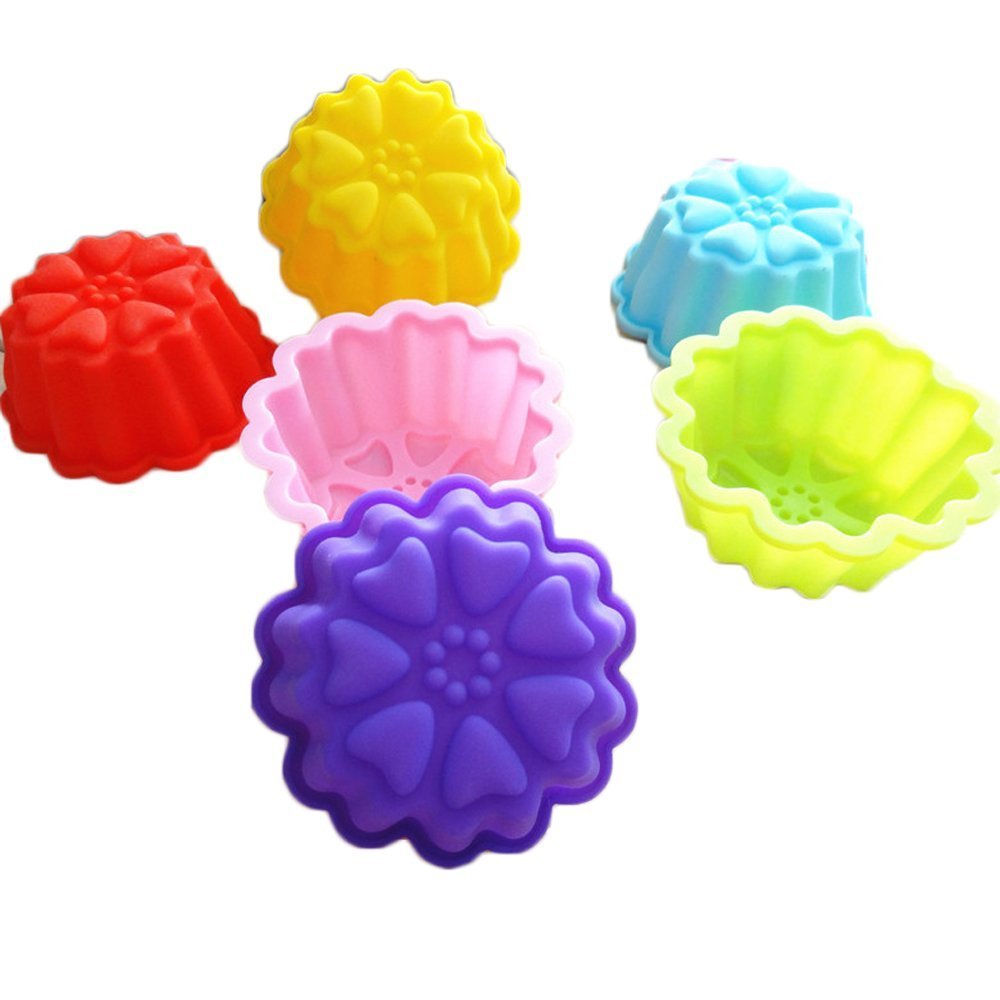 JLHua 6x Silicone Flower Muffin Cookie Cup Cake Baking Mold Chocolate ...