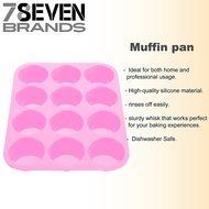 78Seven Bakeware Silicone Kitchen BUNDLE Set. 12 Slot Pink Muffin Pan-12 Cupcake Holders- 2 Character Molds, Hearts... N6