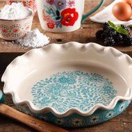 The Pioneer Woman Ruffled Top Floral Ceramic Pie Dish