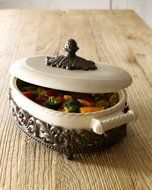 GG Collection Covered Casserole with Metal Base - Cream