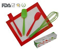 Silicone Baking Utensil Set (5 Pieces) Packaged in Gift Box (Blue &amp; Green) Christmas Gifts for Women N8