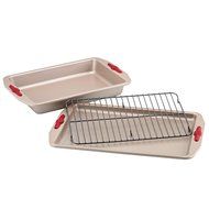 Paula Deen Signature Nonstick Bakeware with Red Silicone Grips 3-Piece Bakeware Set