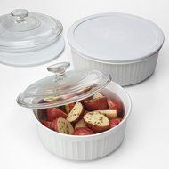 Corningware French White 6 White Includes: 1.5 Qt and 2.5 Qt Round casserole w/covers