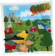 Peggy Karr Handcrafted Art Glass Square Iowa Plate, 10-Inch, Multicolor