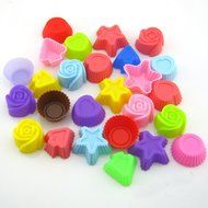 Cake Crayon Muffin Chocolate Silicone Mold Ice Tray Round Heart Star Rose Arrow 30pcs, Mixed Colors