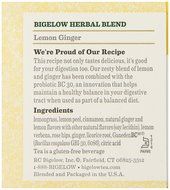Bigelow Lemon Ginger Herb Plus Probiotics Tea - Caffeine Free - 18 Individually Wrapped Tea Bags