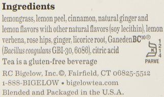 Bigelow Lemon Ginger Herb Plus Probiotics Tea - Caffeine Free - 18 Individually Wrapped Tea Bags N2