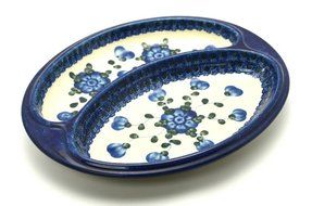 Polish Pottery Dish - Divided Polish Sausage - Blue Poppy
