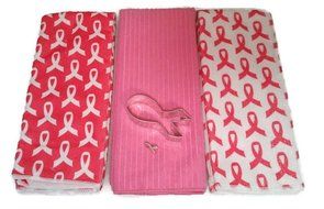 Breast Cancer Awareness Dish Towels with Ribbon Cookie Cutter and Enamel Pin