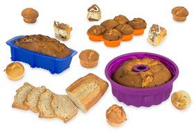 Silicone Bakeware 3-Piece Set &ndash; Fluted Bundt-style Tube Cake Mold &ndash; Loaf Pan &ndash; Muffin / Cupcake Mold &ndash; Nonstick... N6