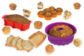 Silicone Bakeware 3-Piece Set &ndash; Fluted Bundt-style Tube Cake Mold &ndash; Loaf Pan &ndash; Muffin / Cupcake Mold &ndash; Nonstick... N9