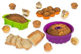 Silicone Bakeware 3-Piece Set &ndash; Fluted Bundt-style Tube Cake Mold &ndash; Loaf Pan &ndash; Muffin / Cupcake Mold &ndash; Nonstick... N12