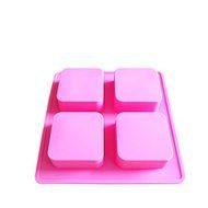 Silicone Cake Mold Pan 4 Holes Square Each Cell Dimension 2.5&quot;x2.5&quot;x1.1&quot; Color At Random