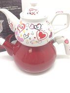 3 Pieces Tea Kettle Set-Family Size,Enamel,Stove Top,First One Kirmizi Inci