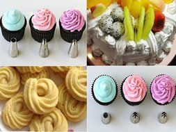 Polished Stainless Steel Nozzle Tips for Icing Frosting Designs on Cakes and Other Desserts (6 Different Styles) N3