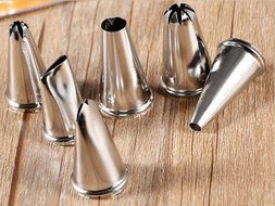Polished Stainless Steel Nozzle Tips for Icing Frosting Designs on Cakes and Other Desserts (6 Different Styles) N4